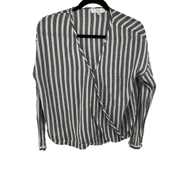 TALORI Gray Faux Wrap Cotton Gray Stripe‎ Top Size Large - Picture 1 of 7